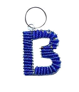 Handcrafted African Beaded Alphabet Keyring - Blue
