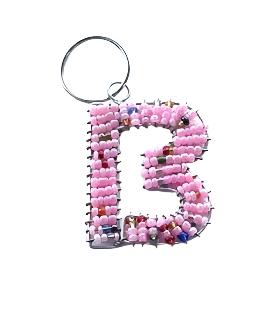 Handcrafted African Beaded Alphabet Keyring - Pink