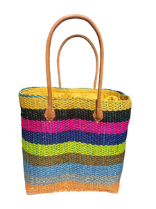 Sisal Stripe Beach Bag - Colourful Yellow Pink Navy Lime