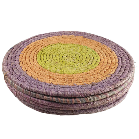 Raffia Placemats Round 35cm Pastel Purple & Orange