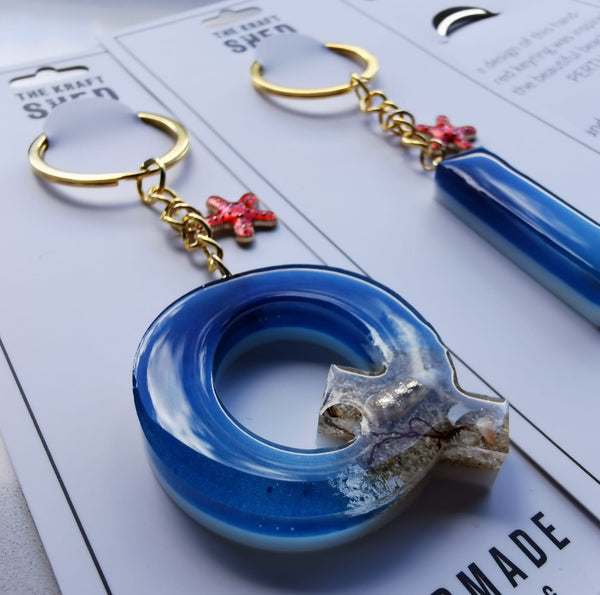 Beach Themed Alphabet Keyring with Gold accents