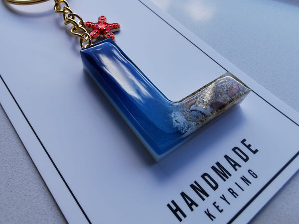 Beach Themed Alphabet Keyring with Gold accents