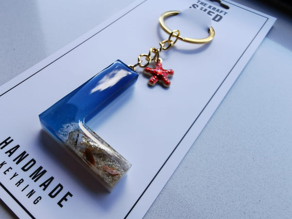 Beach Themed Alphabet Keyring with Gold accents